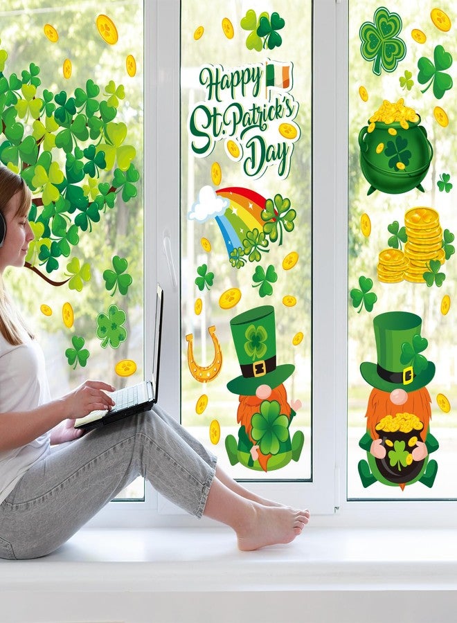 Whaline 6 Sheets St. Patrick's Day Window Clings Large Clover Tree Gnome Window Decals Double-Sided Green Shamrock Gold Coins Window Decor for Irish Party Home School Office - Image 4