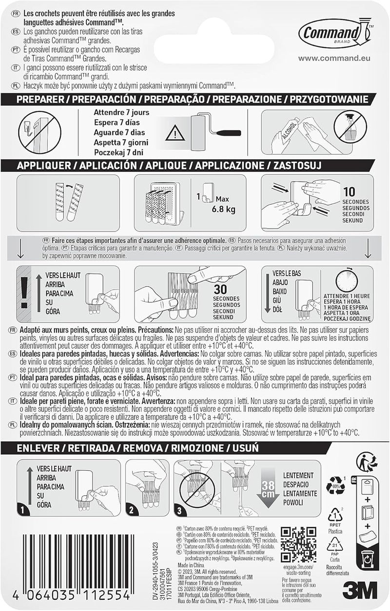 Command Utility Hook, X-Large for Heavyweight - 1 Hook in White and 3 Adhesive Strips for Indoor and Other Items up to 6.8 kg - No Nails, No Holes, No Drilling - Image 2