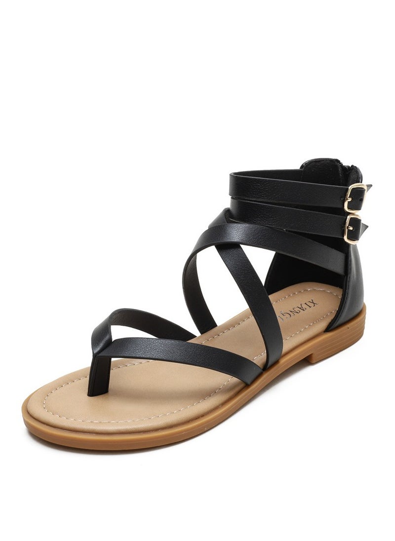 SIKETU Summer New Style Cross Flat Flat Bottom Simple Retro Versatile Women's Sandals  - Image 1