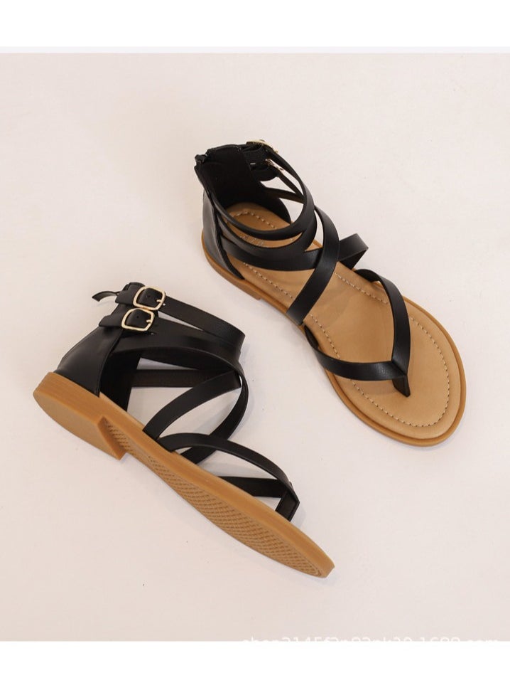 SIKETU Summer New Style Cross Flat Flat Bottom Simple Retro Versatile Women's Sandals  - Image 2