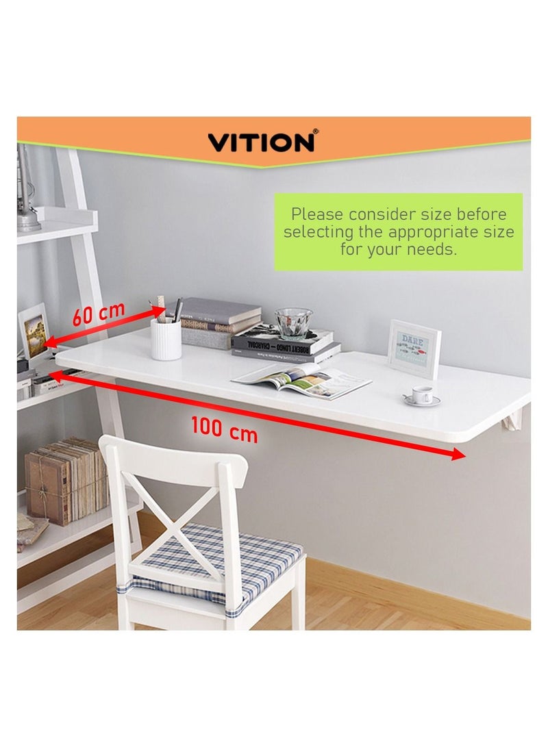 VITION Computer Wall Mount Stand Folding Wall-Mounted Drop-Leaf Table, Metal Folding Shelf Bench Table Bracket (60 x 100cm) White - Image 2