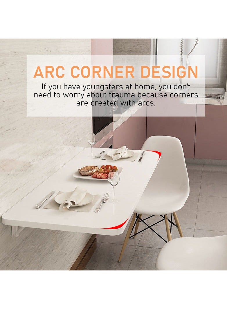 VITION Computer Wall Mount Stand Folding Wall-Mounted Drop-Leaf Table, Metal Folding Shelf Bench Table Bracket (60 x 100cm) White - Image 4