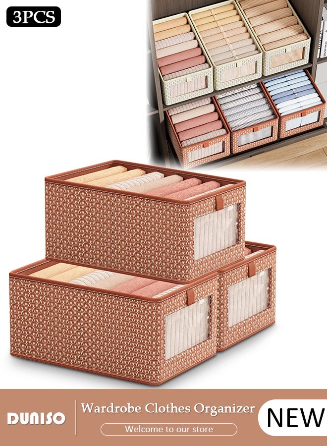 DUNISO 3 PCS Wardrobe Clothes Organizer, Foldable Drawer Closet Organizers with Mesh Window and Handle, Washable Closet Storage Basket Bins, Stackable Closet Storage Organizer, Fabric Storage Boxes for Clothing, Jeans, Bras, Leggings, Sweaters  - Image 1