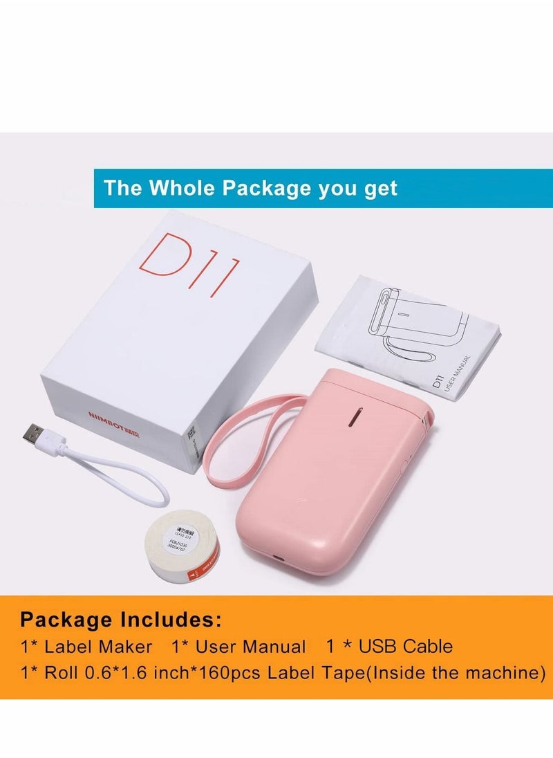 Excefore - Label Maker Machine Tape Portable Wireless Connection Printer Multiple Templates Available for Phone Pad Easy to Use Office Home Organization USB Rechargeable, Pink - Image 1