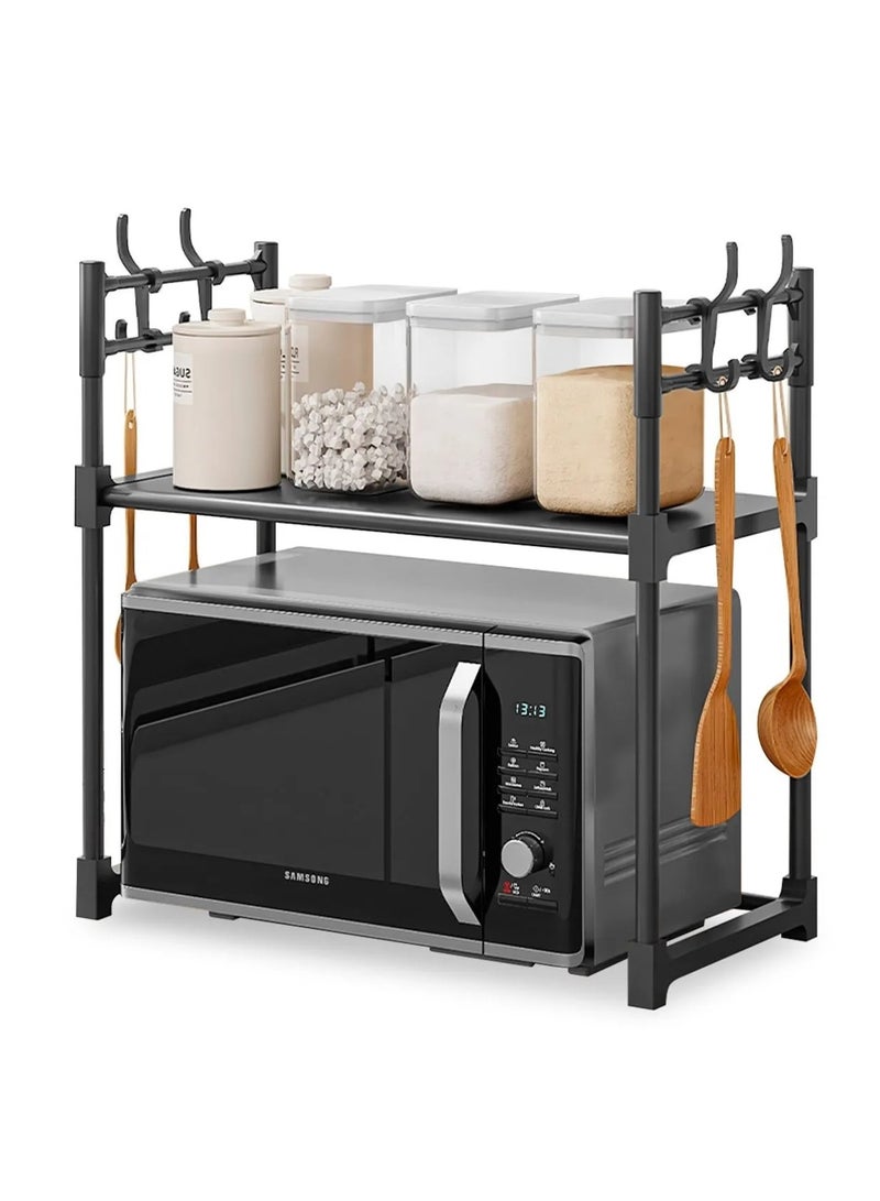 Cozy Nest Over Microwave Kitchen Rack Organizer – 2-Tier Countertop Storage Shelf with 4 Double Hooks, No-Drill Easy Assembly, Water-Resistant – Fits Microwaves up to 55 cm – Space-Saving Stand for Toaster, Air Fryer, Coffee Maker - Image 1