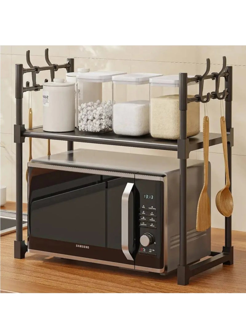 Cozy Nest Over Microwave Kitchen Rack Organizer – 2-Tier Countertop Storage Shelf with 4 Double Hooks, No-Drill Easy Assembly, Water-Resistant – Fits Microwaves up to 55 cm – Space-Saving Stand for Toaster, Air Fryer, Coffee Maker - Image 2