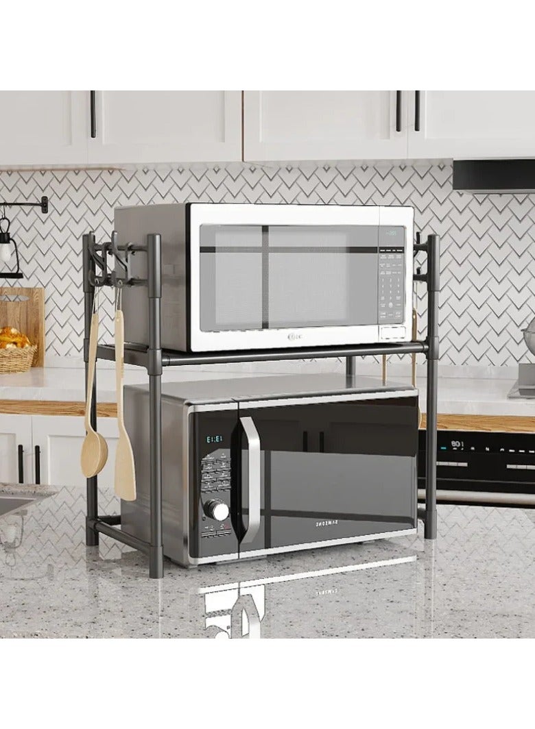 Cozy Nest Over Microwave Kitchen Rack Organizer – 2-Tier Countertop Storage Shelf with 4 Double Hooks, No-Drill Easy Assembly, Water-Resistant – Fits Microwaves up to 55 cm – Space-Saving Stand for Toaster, Air Fryer, Coffee Maker - Image 3