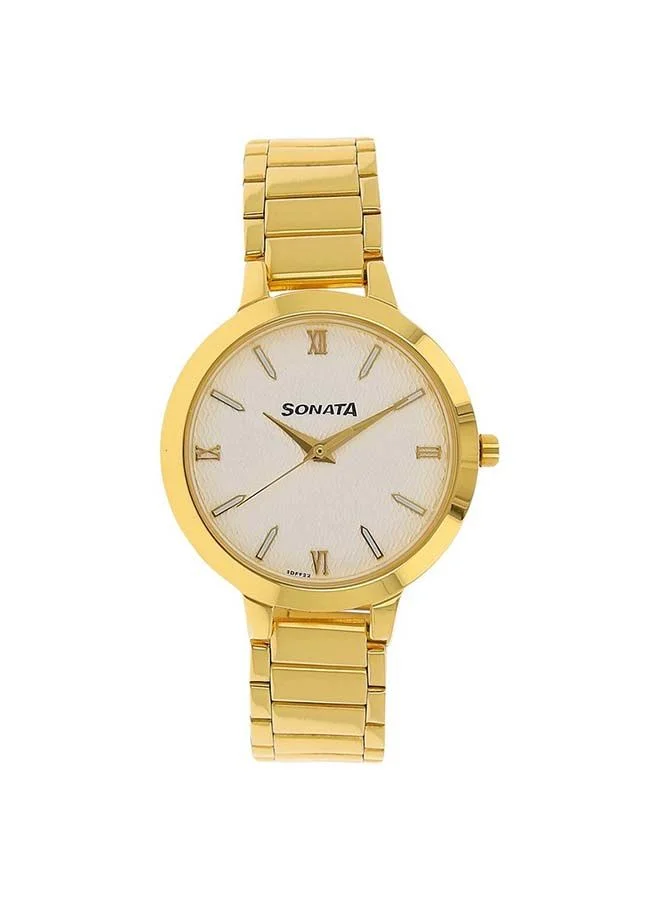 Sonata Round Shape Stainless Steel Analog Wrist Watch 8141YM01 - 32 mm - Golden