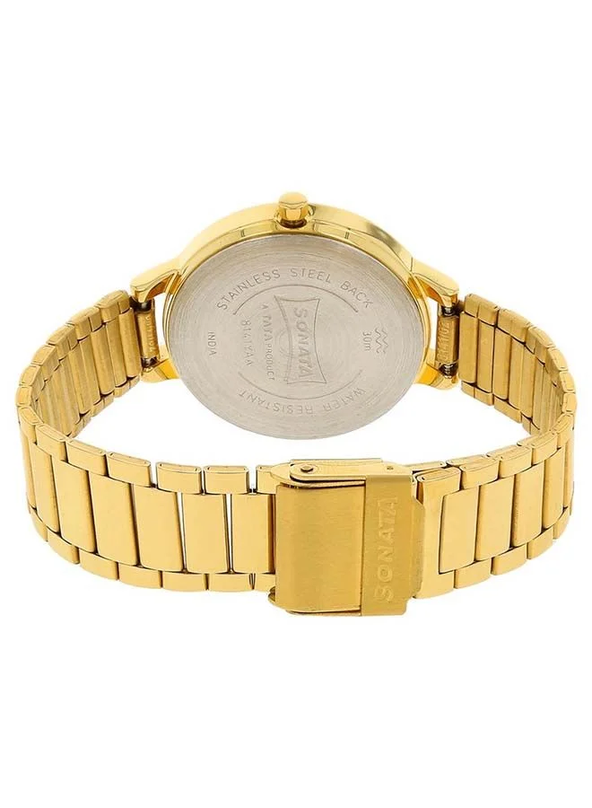 Sonata Round Shape Stainless Steel Analog Wrist Watch 8141YM01 - 32 mm - Golden