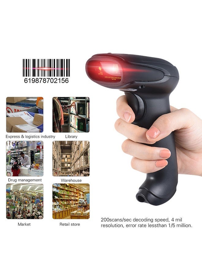 NIBEMINENT - Portable Hanheld Bluetooth Wireless 1D Barcode Bar Code Scanner Black - Image 1