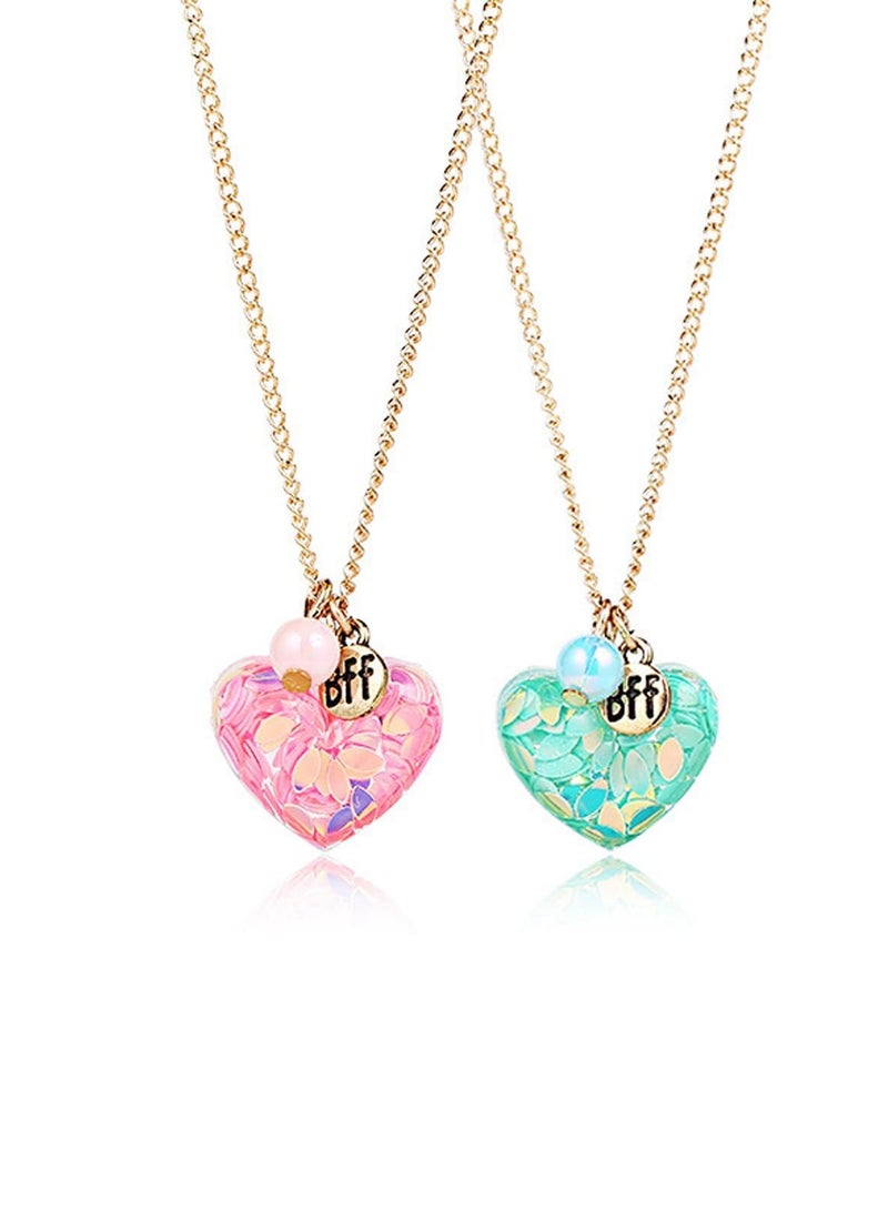 KASTWAVE 2Pcs Resin Heart BFF Necklaces for Girls - Gold Chain Matching Best Friend Necklaces, Friendship Jewelry Gifts for Women - Image 1