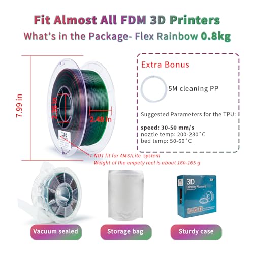 ZIRO Fast Color Change TPU Filament, Color Gradient Rainbow Spool, Flexible 3D Printer Filament, Shore 95A Hardness TPU, Soft 3D Printing Material, 1.76lbs Spool, Fit Most FDM Printer, Flex Rainbow - Image 5