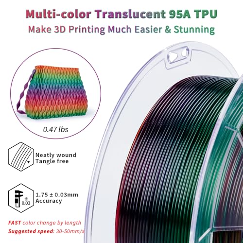 ZIRO Fast Color Change TPU Filament, Color Gradient Rainbow Spool, Flexible 3D Printer Filament, Shore 95A Hardness TPU, Soft 3D Printing Material, 1.76lbs Spool, Fit Most FDM Printer, Flex Rainbow - Image 4