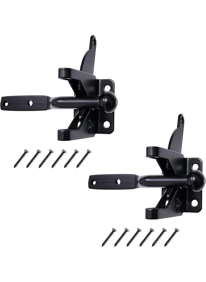promass Pair of Black Self Locking Gate Latch Automatic Gravity Lever for Wood Fence Gate, Door Latches Steel (Normal) - Image 1