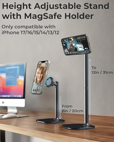 COOPER MagStand Adjustable Magnetic iPhone Stand for Desk Phone Holder for Video Recording Compatible with MagSafe Stand for iPhone 17 Pro Max 1615141312 Small Mag Safe Tripod Black - Image 3