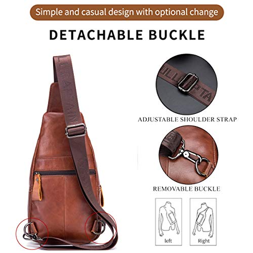 BULLCAPTAIN Sling Bag Crossbody Backpack with USB Charging Port Genuine Leather Hiking Travel Daypack XB-129 (Brown) - Image 3