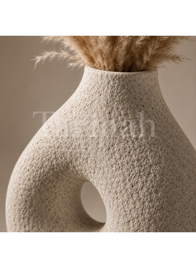 Modern Abstract Ceramic Decorative Vase with Hollow Center, Textured Beige/Off-White, 36cm High - Image 5