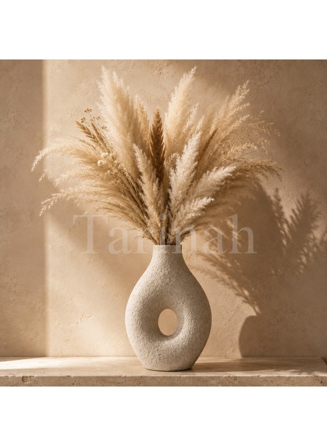 Modern Abstract Ceramic Decorative Vase with Hollow Center, Textured Beige/Off-White, 36cm High - Image 4