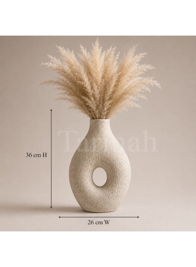 Modern Abstract Ceramic Decorative Vase with Hollow Center, Textured Beige/Off-White, 36cm High - Image 3