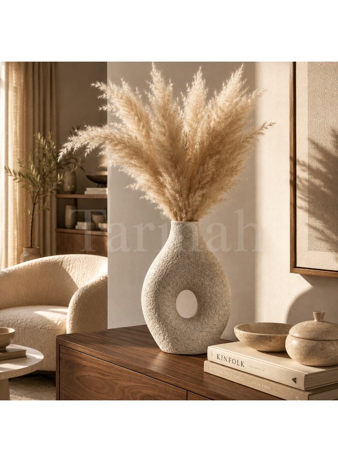 Modern Abstract Ceramic Decorative Vase with Hollow Center, Textured Beige/Off-White, 36cm High - Image 1