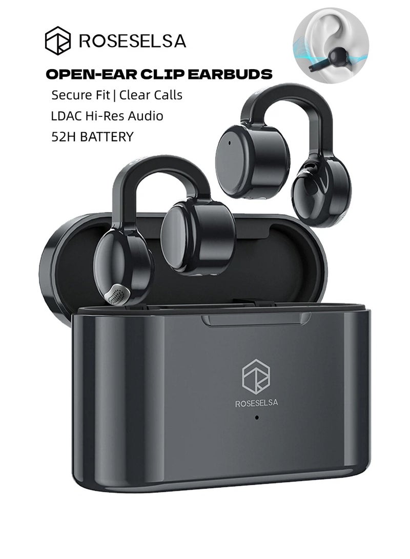 ROSESELSA OpenFree Open-Ear Clip-On Earbuds, Wireless Sports Headphones, 52H Battery, LDAC Hi-Res Audio, AI ENC Clear Calls, Bluetooth 5.4, Secure Fit for Running & Daily Use - Image 1