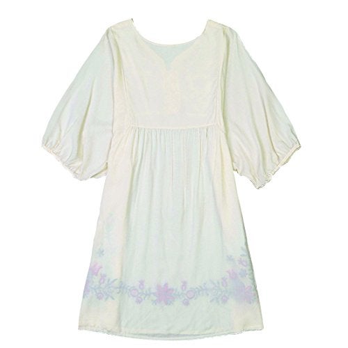 Kafeimali Summer Dress V Neck Mexican Embroidered Peasant Women's Dressy Tops Blouses (Beige) - Image 2