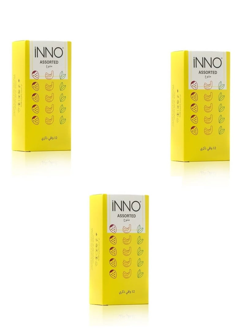 مجموعة واقيات ذكرية متنوعة  من 3 عبوات 12 قطعة في كل منها