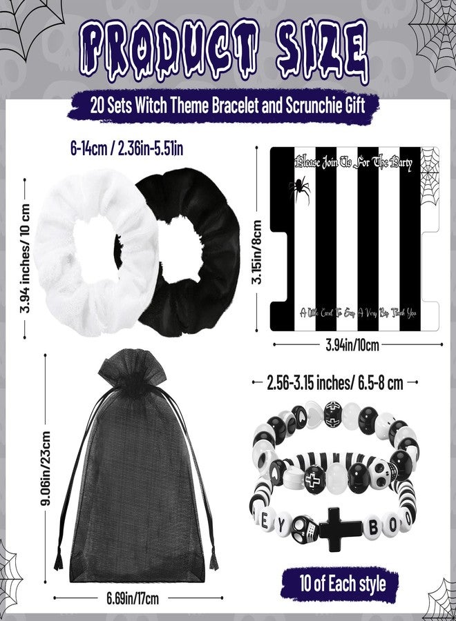Equsion 80 Pcs Halloween Black and White Party Favors Black White Friendship Bracelet with Hair Scrunchie and Invitation Card for Women Halloween Day of the Dead Witch Custom Party Supplies - Image 2