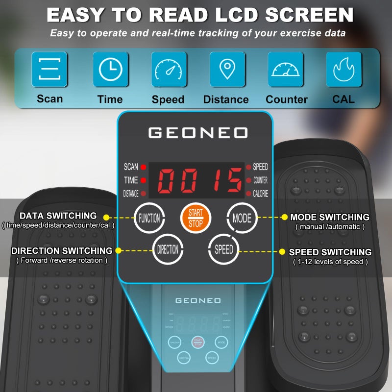 GEONEO Under Desk Elliptical Machine, Electric Ellipse Leg Exerciser for Senior, Quiet and Compact Electric Seated Pedal Exerciser for Home with Display Monitor, Remote Control and 12 Adjustable Speeds - Image 3