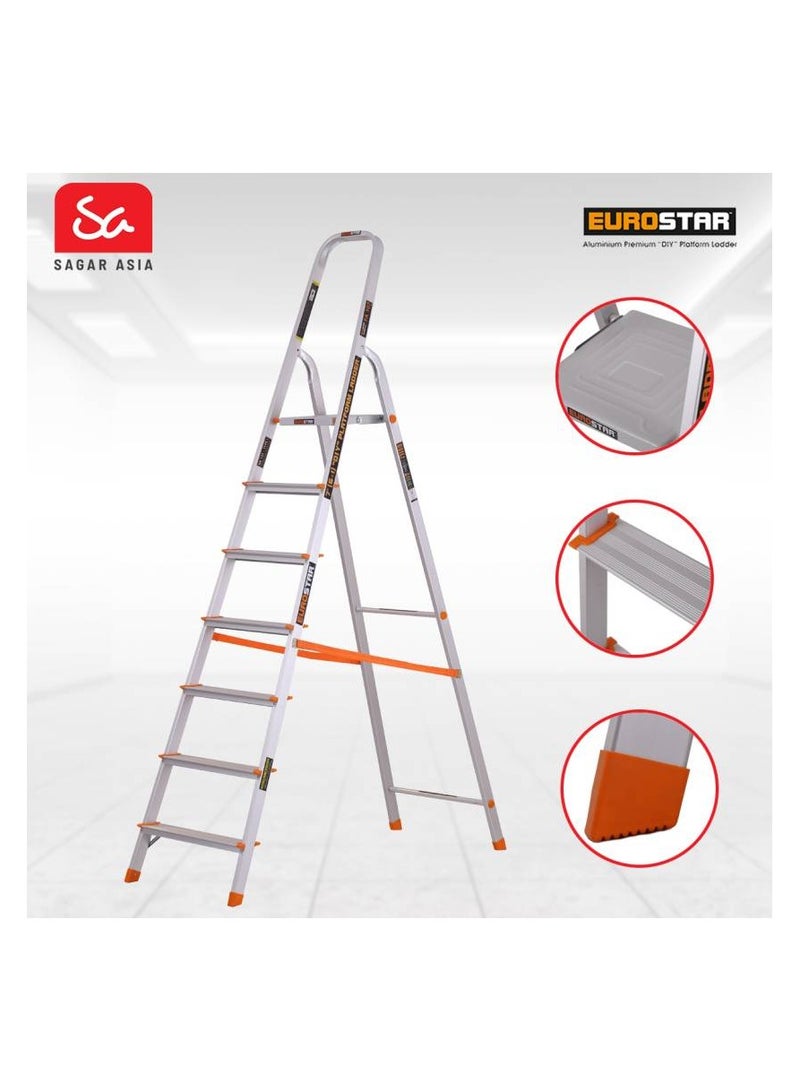 Eurostar Lightweight & Strong 7 Steps ladder for home With Anti Slip Shoes Aluminium Ladder  (With Platform)  - Image 2