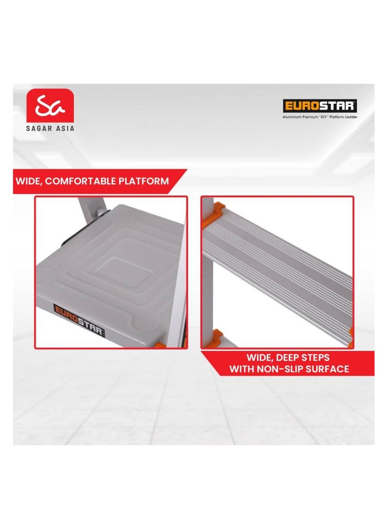 Eurostar Lightweight & Strong 7 Steps ladder for home With Anti Slip Shoes Aluminium Ladder  (With Platform)  - Image 3