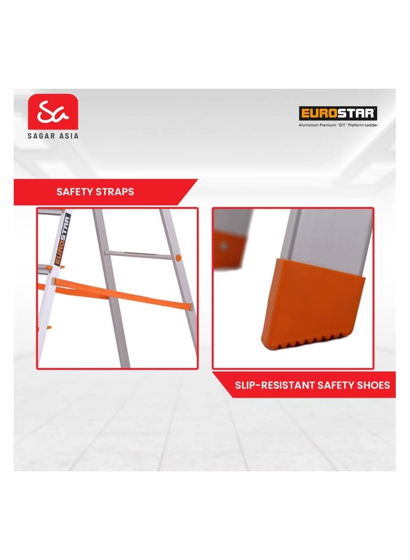 Eurostar Lightweight & Strong 7 Steps ladder for home With Anti Slip Shoes Aluminium Ladder  (With Platform)  - Image 4