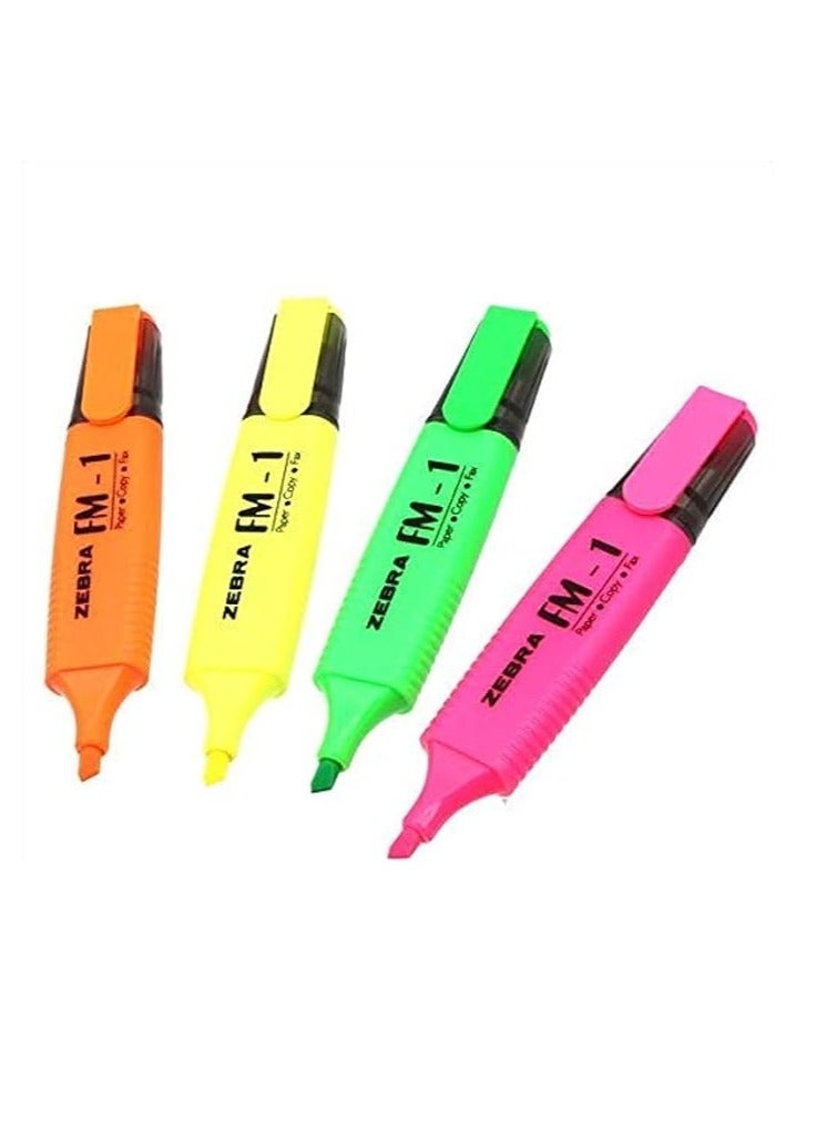 Zebra Fluorescent FM1 Highlighters Set of 4 Green Pink Orange and Yellow - Image 3