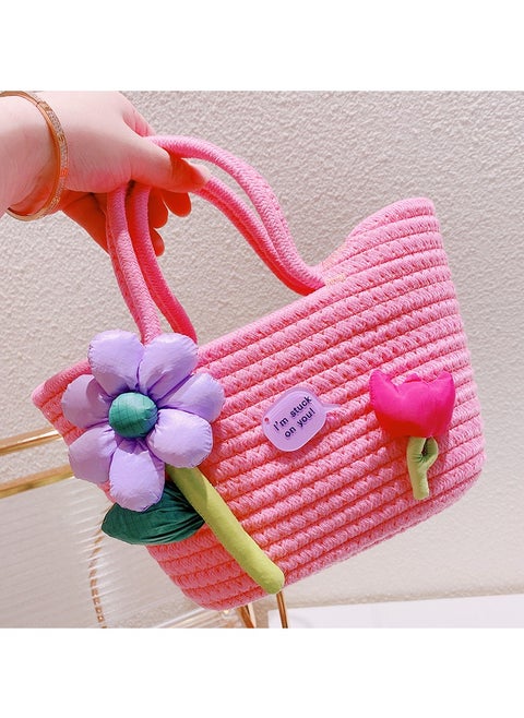 New Fashion Cotton Filled Big Flower Outwear Handheld Colorful Woven Vegetable Basket Bag