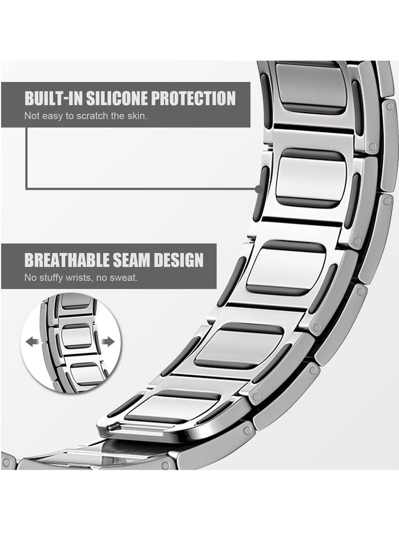 KASTWAVE - Metal Straps Compatible with Apple Watch 45mm/44mm, Magnetic Metal iWatch Replacement Bands, Stainless Steel Strap for Apple Watch Series 7/6/5/4/SE (Sliver) - Image 1