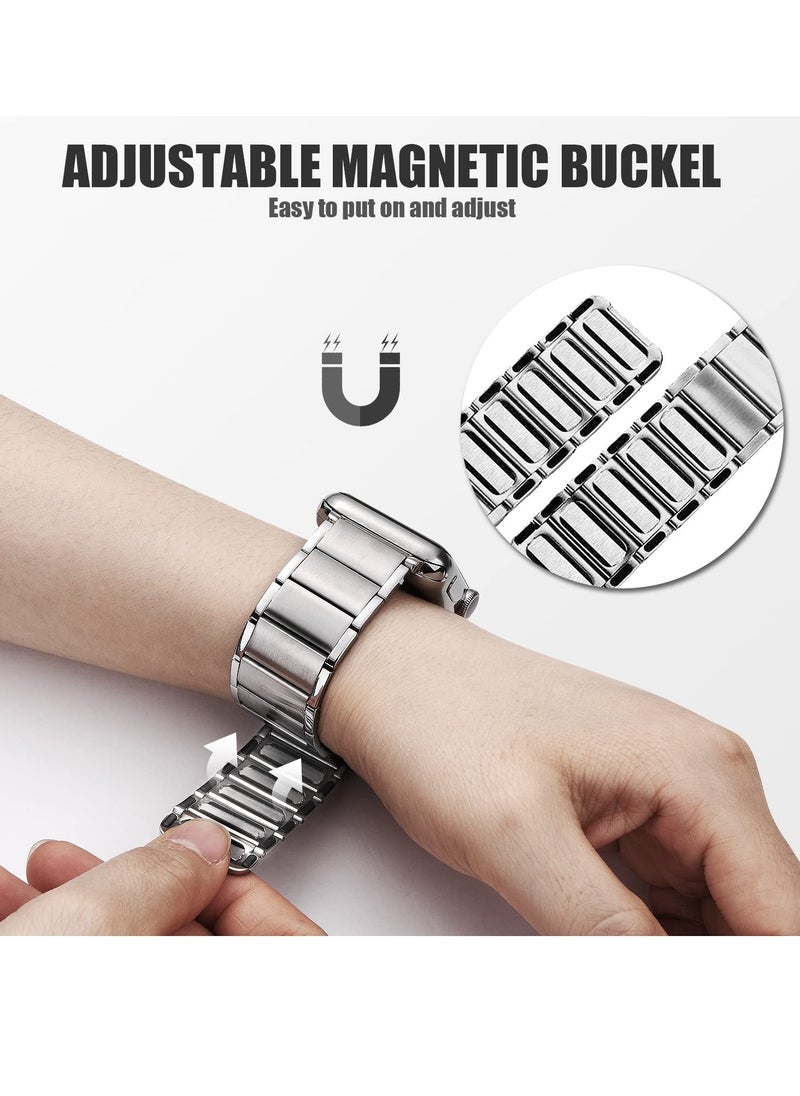 KASTWAVE - Metal Straps Compatible with Apple Watch 45mm/44mm, Magnetic Metal iWatch Replacement Bands, Stainless Steel Strap for Apple Watch Series 7/6/5/4/SE (Sliver) - Image 1