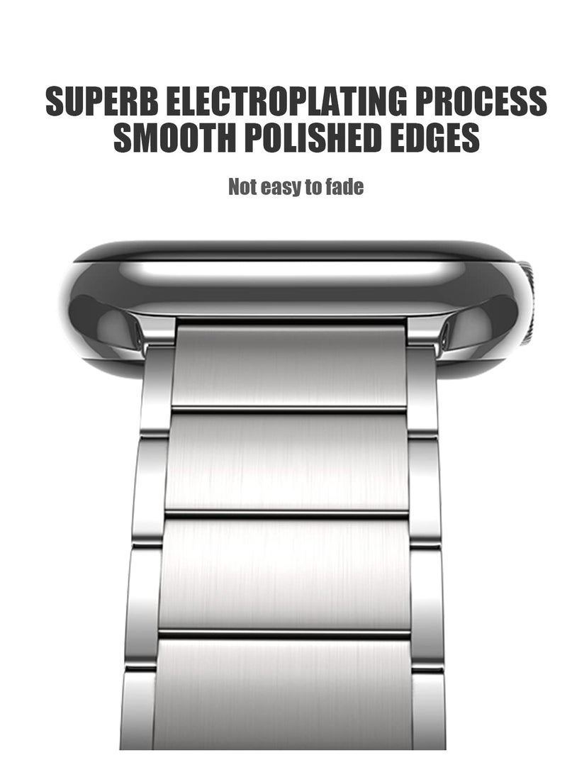 KASTWAVE - Metal Straps Compatible with Apple Watch 45mm/44mm, Magnetic Metal iWatch Replacement Bands, Stainless Steel Strap for Apple Watch Series 7/6/5/4/SE (Sliver) - Image 1