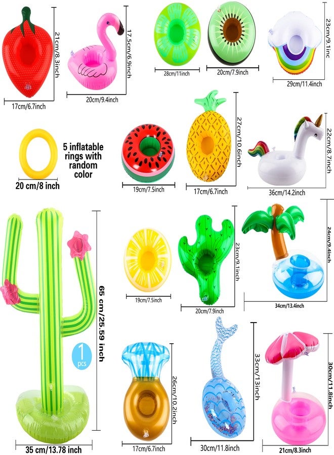 Sonarun 14 Pack Inflatable Drink Holder Floating Cup Holder Pool Drink Holder Floating Coasters and Set of Inflatable Cactus Ring Toss Game for Kids Summer Water Activities Pool Party Supplies - Image 2