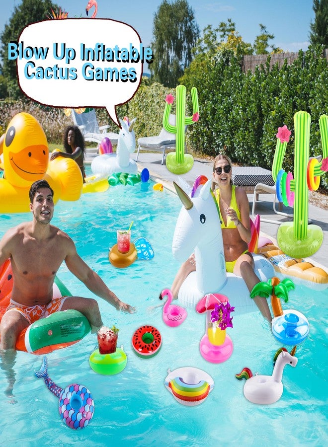 Sonarun 14 Pack Inflatable Drink Holder Floating Cup Holder Pool Drink Holder Floating Coasters and Set of Inflatable Cactus Ring Toss Game for Kids Summer Water Activities Pool Party Supplies - Image 4
