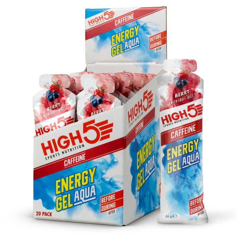 High5 Aqua Caffeine Carbohydrate Gels - Running Supplements for Fast Energy - Natural Fruit Juice - Muscle Gel Endurance Fuel for Cycle Nutrition & Energy Gels for Hiking (Berry, 20 x 66g) - Image 1