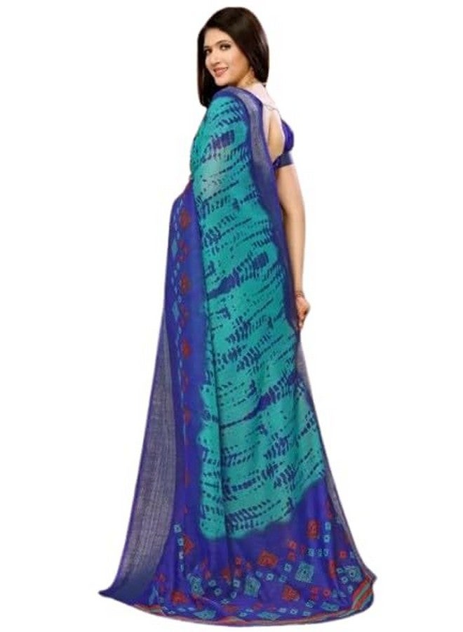 Women's Printed Zari Bollywood Cotton Blend Border Saree with Blouse (Blue)  - Image 2