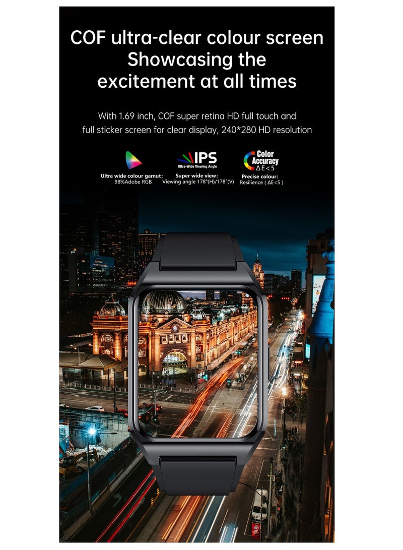 AROAQ H60 Smart Watch Bluetooth Calling Body Temperature Heart Rate Smartwatch IP67 Waterproof Sports Fitness Tracker Watches For Men And Women With Black Silicone Strap - Image 4