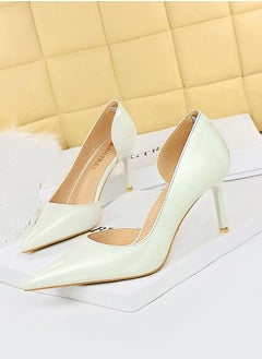 BIGTREE Women's Side Hollow Stiletto Pumps 7.5 cm Elegant Gorgeous Closed Pointed Toe Slip On Solid High Heels White  - Image 1