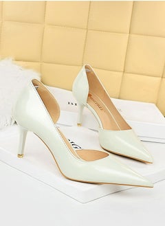 BIGTREE Women's Side Hollow Stiletto Pumps 7.5 cm Elegant Gorgeous Closed Pointed Toe Slip On Solid High Heels White  - Image 2