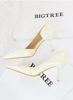 BIGTREE Women's Side Hollow Stiletto Pumps 7.5 cm Elegant Gorgeous Closed Pointed Toe Slip On Solid High Heels White  - Image 3