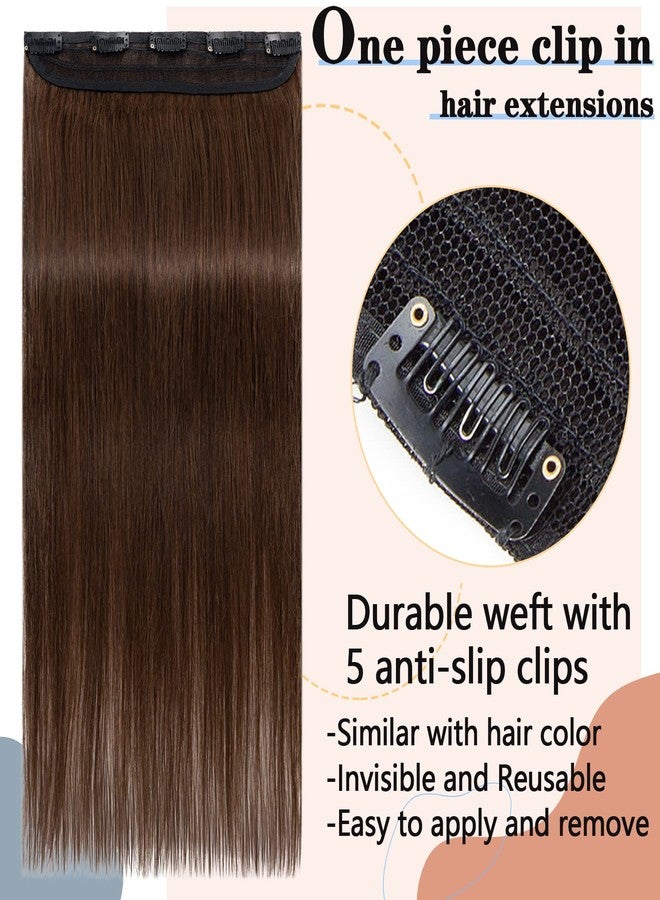 S-noilite One Piece Clip in Hair Extensions Real Human Hair,S-noilite Clip in Hair Pieces for Women,One Piece 5 Clips 3/4 Full Head Standard Weft Straight 20"/50g #04 Medium Brown - Image 2