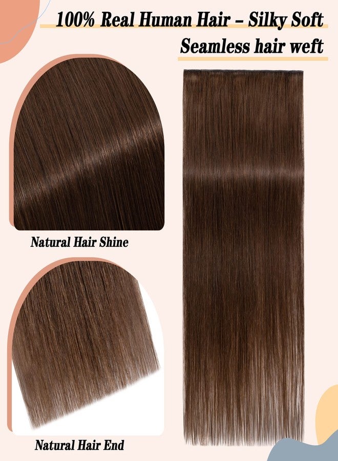 S-noilite One Piece Clip in Hair Extensions Real Human Hair,S-noilite Clip in Hair Pieces for Women,One Piece 5 Clips 3/4 Full Head Standard Weft Straight 20"/50g #04 Medium Brown - Image 4
