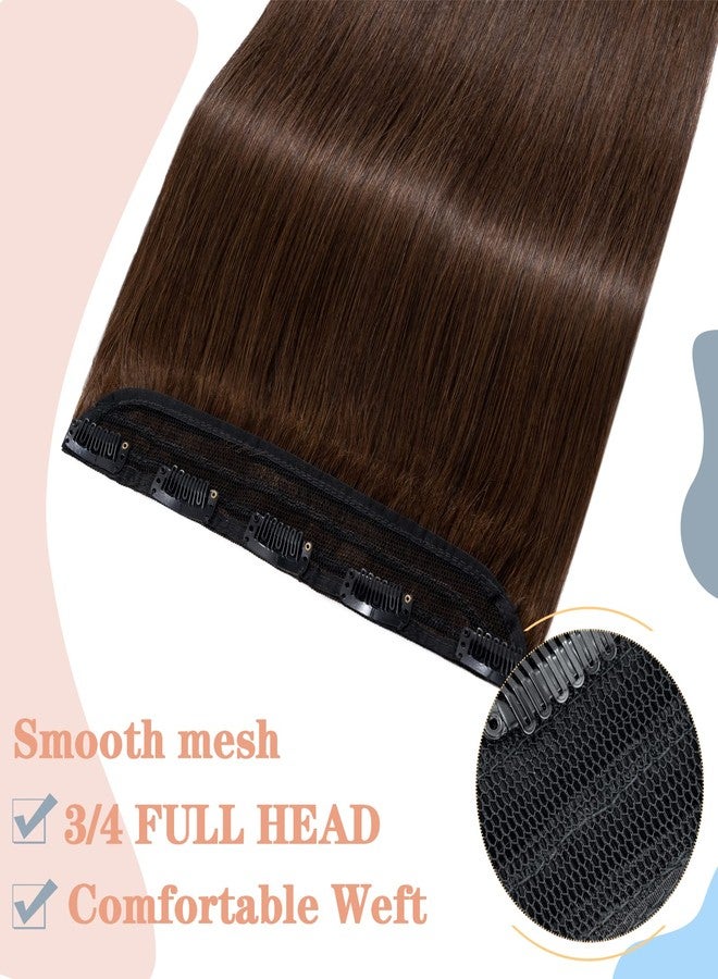 S-noilite One Piece Clip in Hair Extensions Real Human Hair,S-noilite Clip in Hair Pieces for Women,One Piece 5 Clips 3/4 Full Head Standard Weft Straight 20"/50g #04 Medium Brown - Image 3