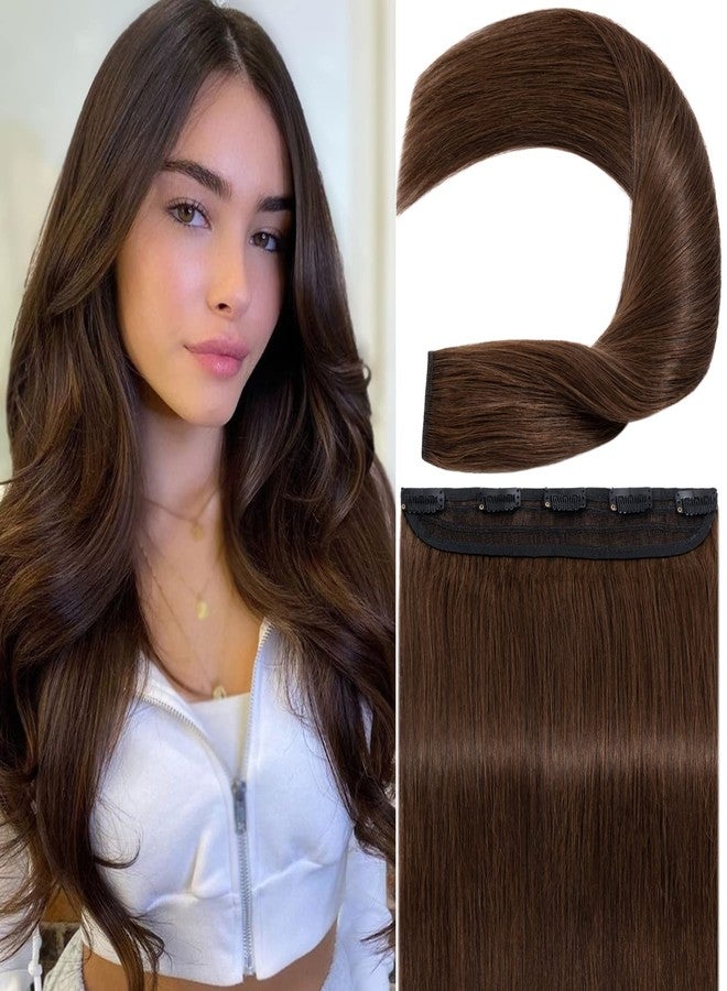 S-noilite One Piece Clip in Hair Extensions Real Human Hair,S-noilite Clip in Hair Pieces for Women,One Piece 5 Clips 3/4 Full Head Standard Weft Straight 20"/50g #04 Medium Brown - Image 1