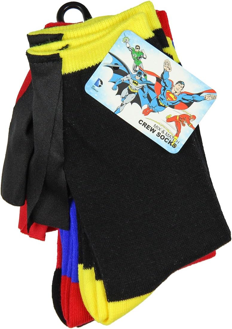 Superhero DC Comics Superhero Batman Superman The Flash Youth Boys Caped Crew Socks 3 Pack - Image 3